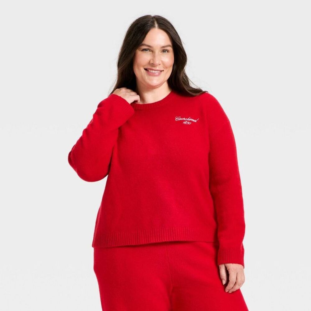 Women's Long Sleeve Cozy Alpine Knit Bouclé Crewneck Pullover Sweater - Red 4X